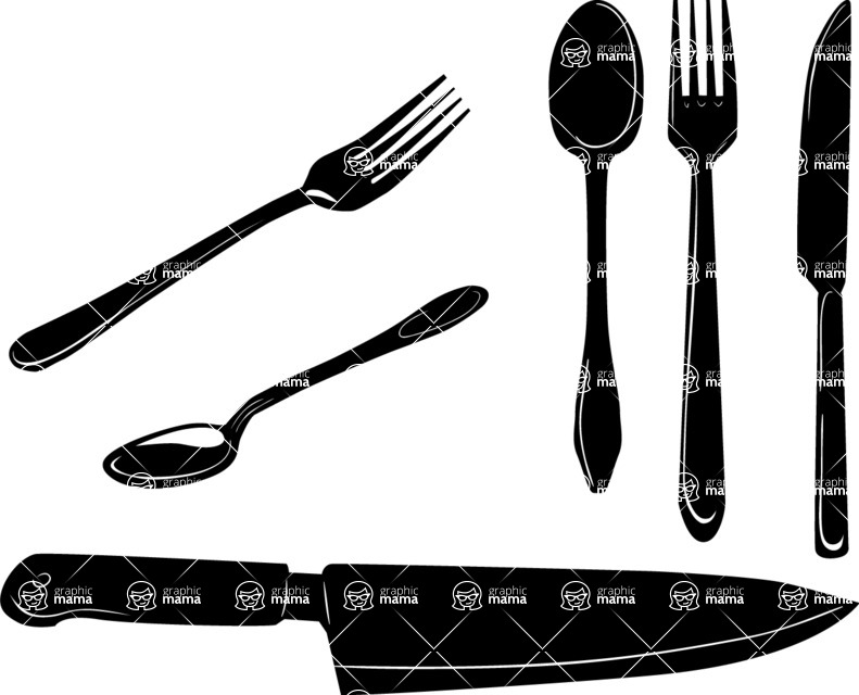 Vector silhouettes -  Vector Forks Spoons and Knives Silhouettes Set